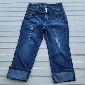 L'SQUARE Juniors Cropped JEANS Sz 3 Dark Wash Distressed 26"×17"